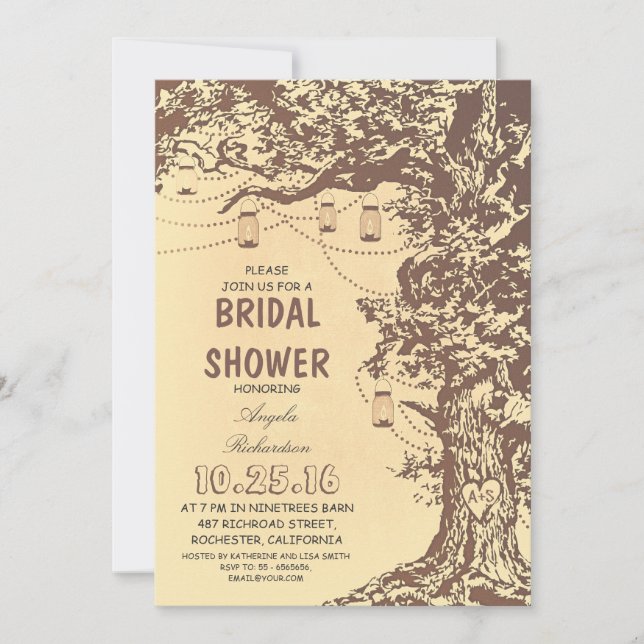 Rustic tree & mason jars bridal shower invitations (Front)