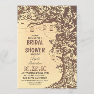Rustic tree & mason jars bridal shower invitations