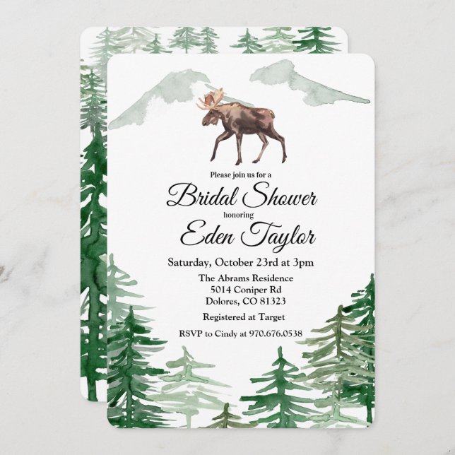 Rustic Tree Moose Bridal Shower Invitation (Front/Back)