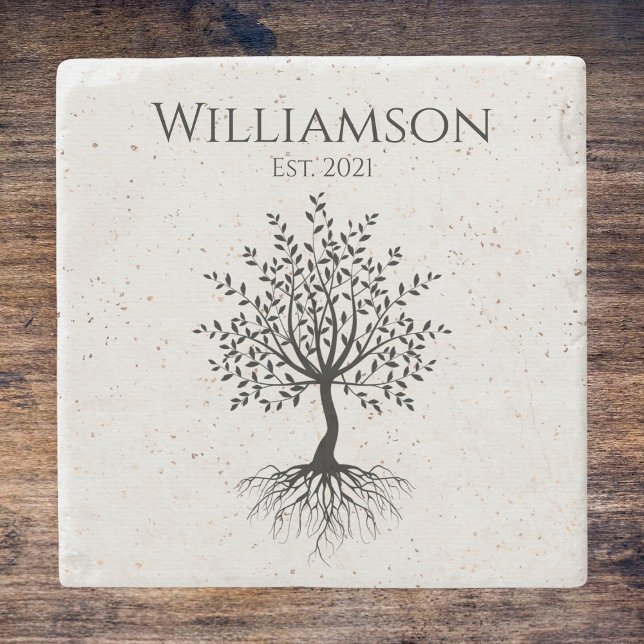 Rustic Tree of Life Monogram Stone Coaster (Creator Uploaded)
