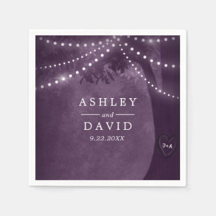 Rustic Tree Purple String Lights Wedding Napkin