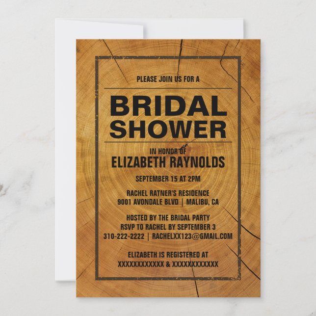 Rustic Tree Ring Bridal Shower Invitations (Front)
