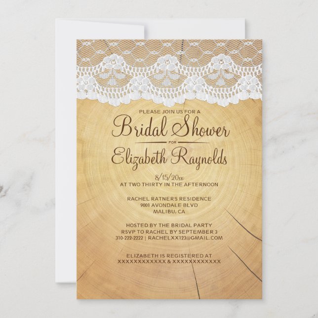 Rustic Tree Rings Bridal Shower Invitations (Front)