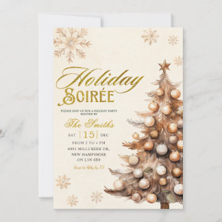 Rustic Tree Snowflake Christmas Holiday Soiree Invitation
