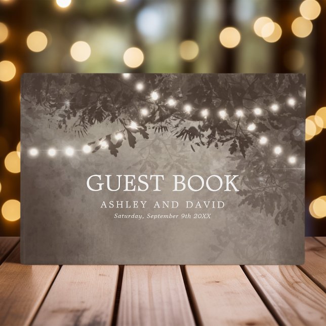Rustic Tree String Lights Brown Wedding Guest Book (Creator Uploaded)