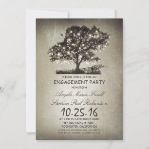 Rustic tree & string lights engagement party invitation