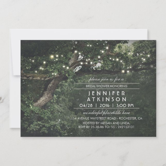 Rustic Tree String Lights Forest Bridal Shower Invitation (Front)