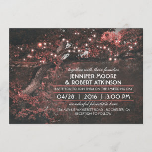 Rustic Tree String Lights Forest Pink Wedding Invitation