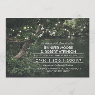 Rustic Tree String Lights Forest Wedding Invitation
