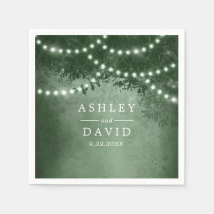 Rustic Tree String Lights Green Wedding Napkin