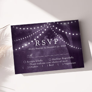 Rustic Tree String Lights Purple Wedding RSVP Card