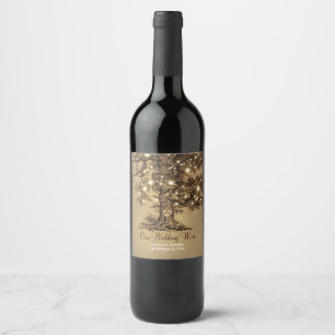 Rustic Tree String Lights Vintage Wedding Wine Label