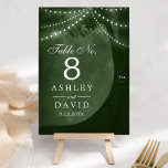 Rustic Tree String Of Lights Carved Initials Green Table Number<br><div class="desc">Light up your rustic wedding reception with these charming table numbers. The lush green background features a beautifully illustrated tree adorned with twinkling string lights. Carved initials add a personalised touch, making each table number a unique keepsake for your special day. Perfect for outdoor or indoor celebrations, these table numbers...</div>