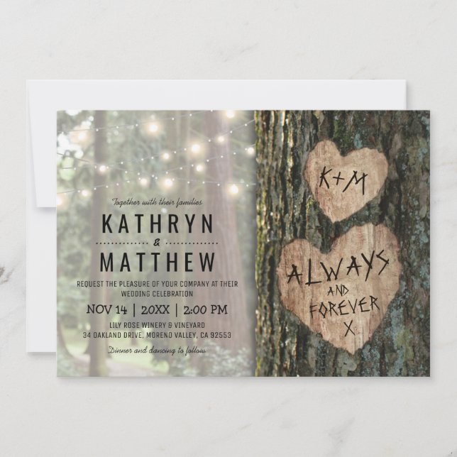 Rustic Tree Wedding | Country Twinkle Lights Invitation (Front)