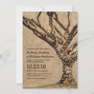 Rustic Tree Wedding with String Lights Invitation