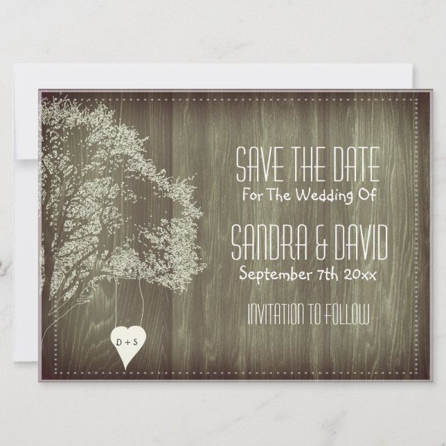 Rustic Tree With Heart Save The Date Announcement (Front)