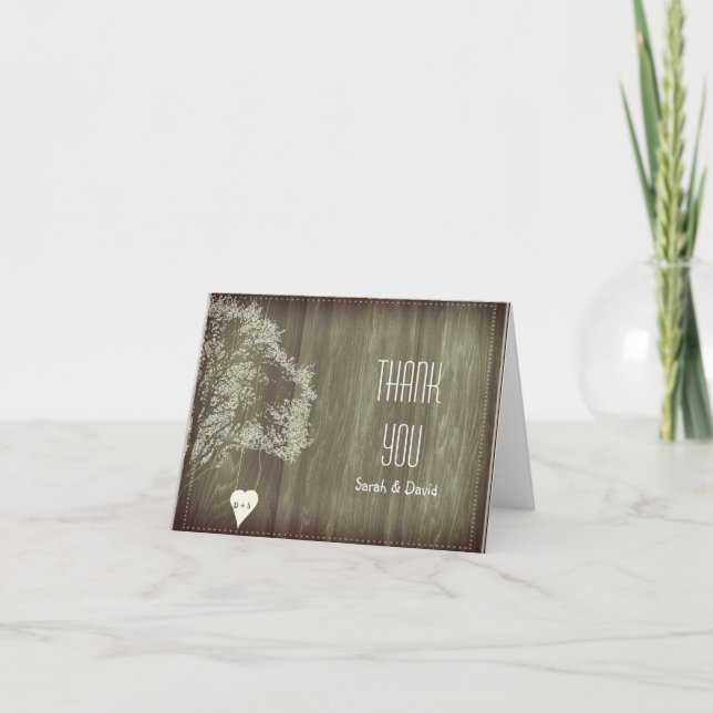 Rustic Tree With Heart Wedding Thank You Card (Front)