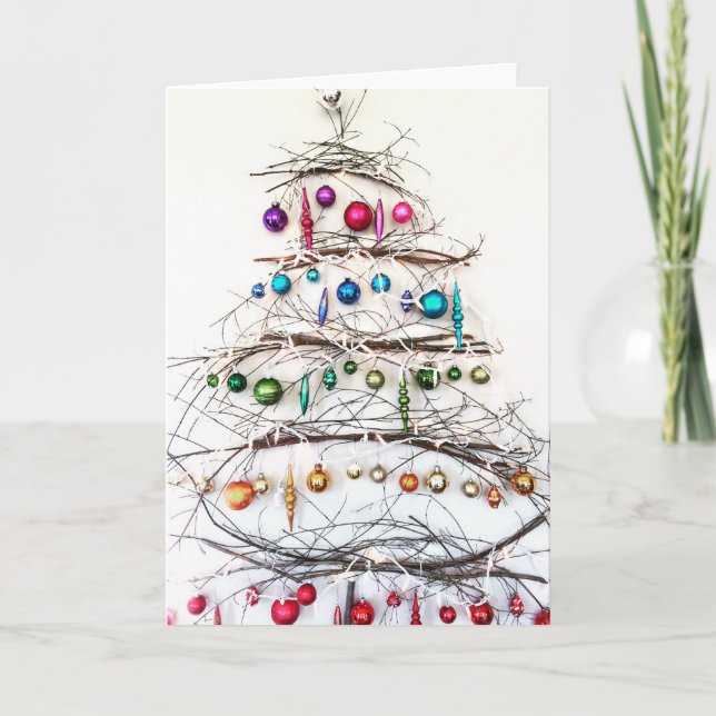 Rustic tree with twigs on Christmas card (Front)
