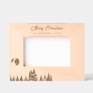 Rustic Trees and Moon Merry Christmas Holiday Etched Frames