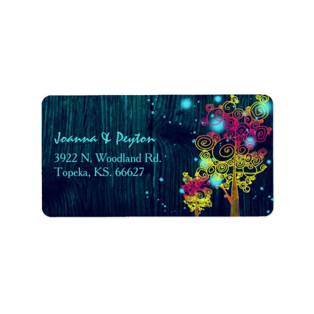 Rustic Trees Midnight Blue Wedding Address Label (Front)