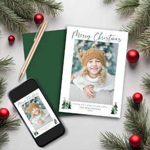 Rustic Trees Minimalist Modern Christmas Photo Holiday Card