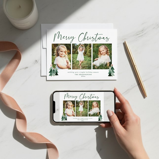 Rustic Trees Modern Christmas Holiday 3 Photo (Rustic Trees Modern Christmas Holiday 3 Photo Cards)