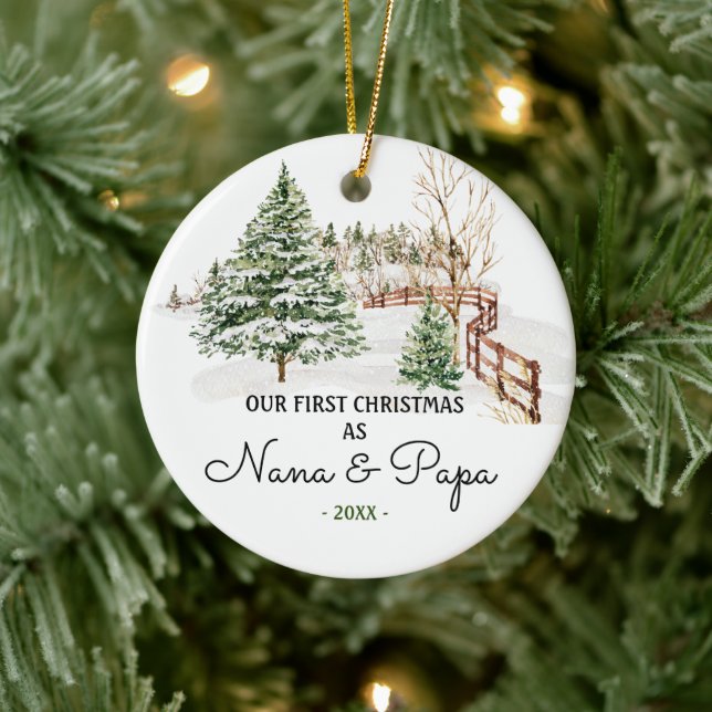 RUSTIC Trees Nana And Papa Pine First Christmas  Ceramic Ornament (Tree)