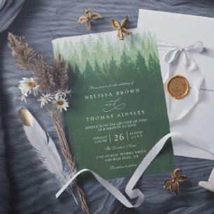 Rustic Trees Pine Forest  Elegant QR Code Wedding Invitation