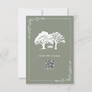 Rustic Trees Sage Green QR Code Wedding RSVP Card