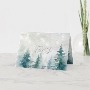 rustic trees winter forest wedding thank you card