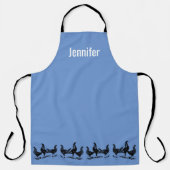 Rustic trendy chickens on blue monogram name apron (Front)