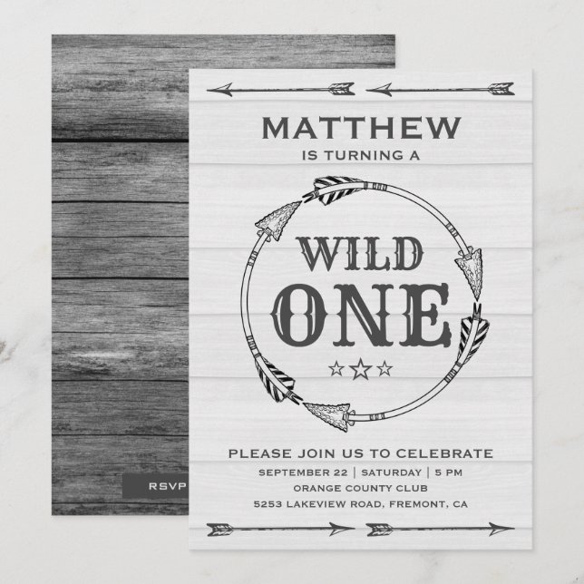 Rustic Tribal Arrow Boys Wild One Birthday Party Invitation (Front/Back)