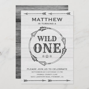 Rustic Tribal Arrow Boys Wild One Birthday Party Invitation