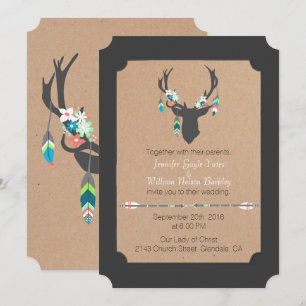 Rustic Tribal Deer Head Wedding Invitation