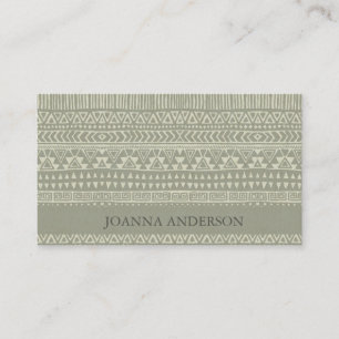 RUSTIC TRIBAL GREY BOHEMIAN PATTERN PERSONALIZED BUSINESS CARD