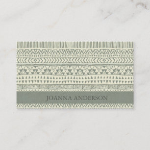 RUSTIC TRIBAL GREY BOHEMIAN PATTERN PERSONALIZED BUSINESS CARD