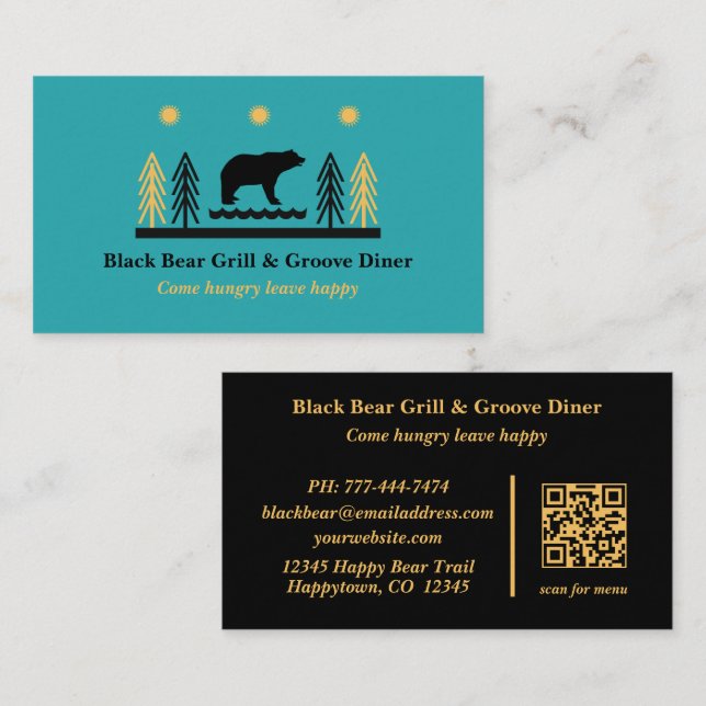 Rustic Tribal Southwestern Black Bear Restaurant  Business Card (Front/Back)