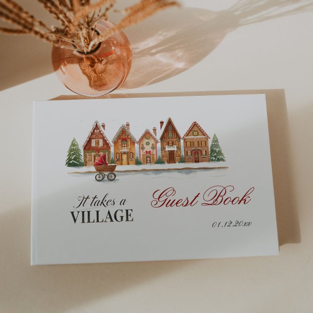 Rustic Troller Village Houses Winter Baby Shower Guest Book (Creator Uploaded)