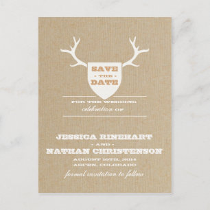 Rustic Trophy White Save the Date Announcement Postcard