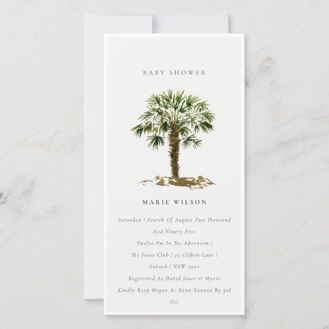 Rustic Tropical Beach Palm Tree Baby Shower Invite (Front)