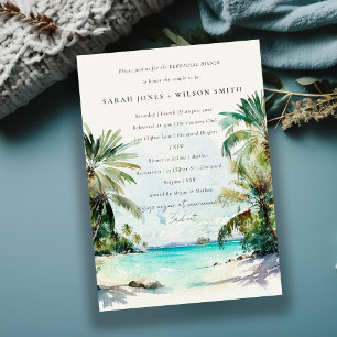 Rustic Tropical Beach Palm Trees Rehearsal Dinner Invitation