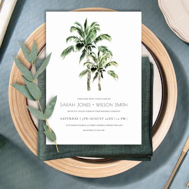 Rustic Tropical Beach Palm Trees Wedding Invite (Creator Uploaded)