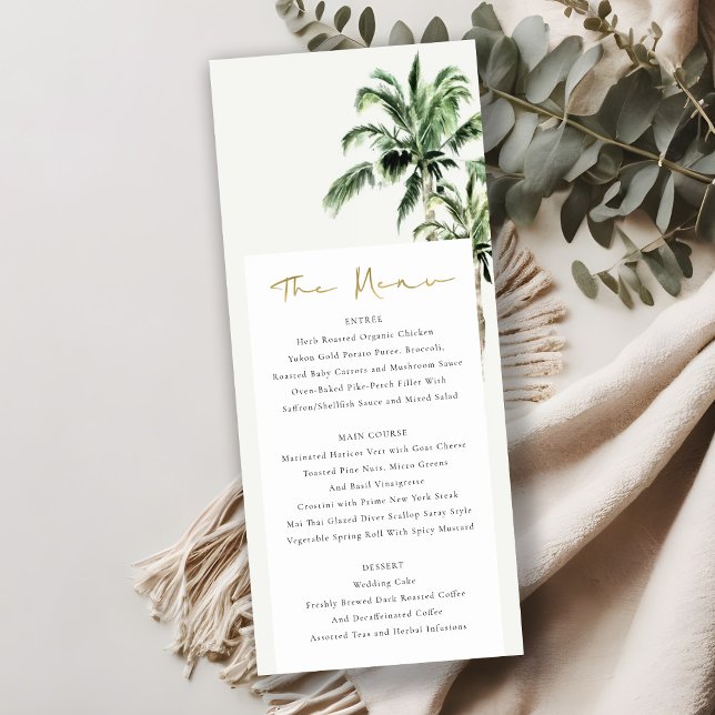 Rustic Tropical Beach Palm Trees Wedding Menu Card (Creator Uploaded)
