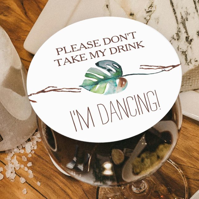 Rustic Tropical Brown Green Monstera Monstera Leaf Round Paper Coaster (rustic tropical monstera leaf green wedding "please don't take my drink i'm dancing" drink topper)