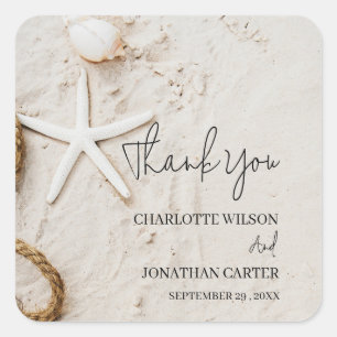 Rustic Tropical Coastal Beach Wedding Thank you Square Sticker