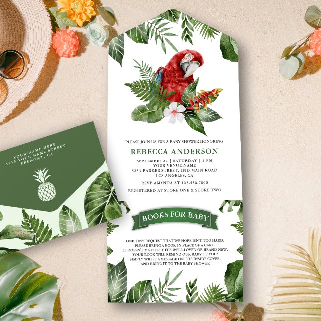Rustic Tropical Jungle Cute Macaw Baby Shower All In One Invitation (Creator Uploaded)