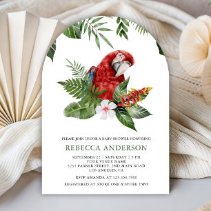 Rustic Tropical Jungle Cute Macaw Baby Shower Invitation