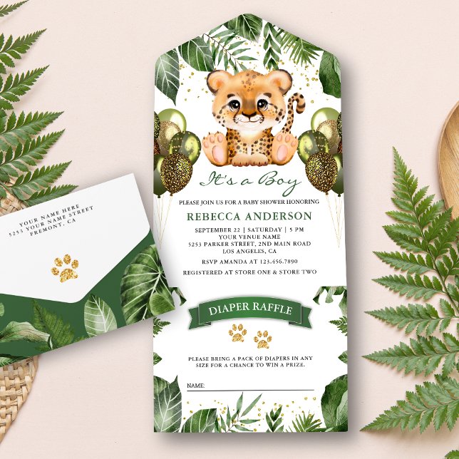 Rustic Tropical Jungle Safari Cheetah Baby Shower All In One Invitation (Creator Uploaded)