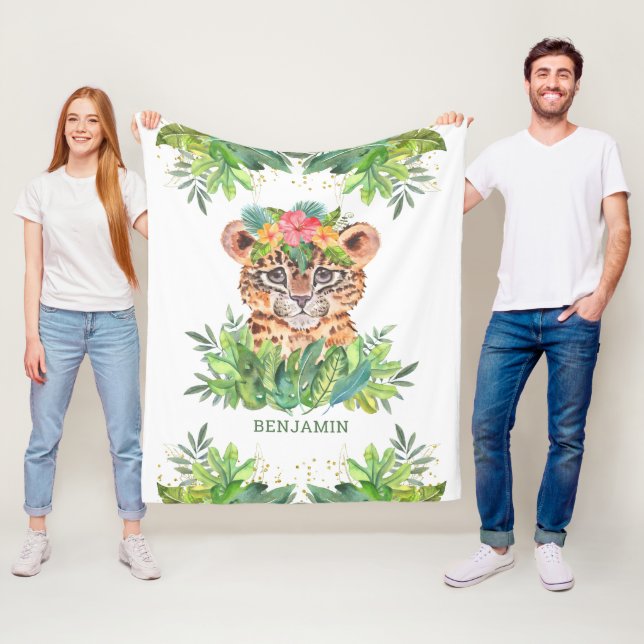 Rustic Tropical Jungle Safari Cute Leopard Fleece Blanket (In Situ)