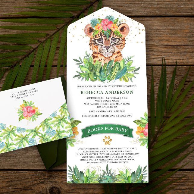 Rustic Tropical Jungle Safari Leopard Baby Shower All In One Invitation (Creator Uploaded)